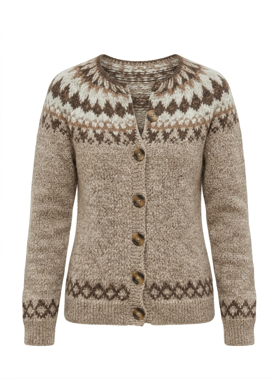 Sandfarbene Vintage-Strickjacke