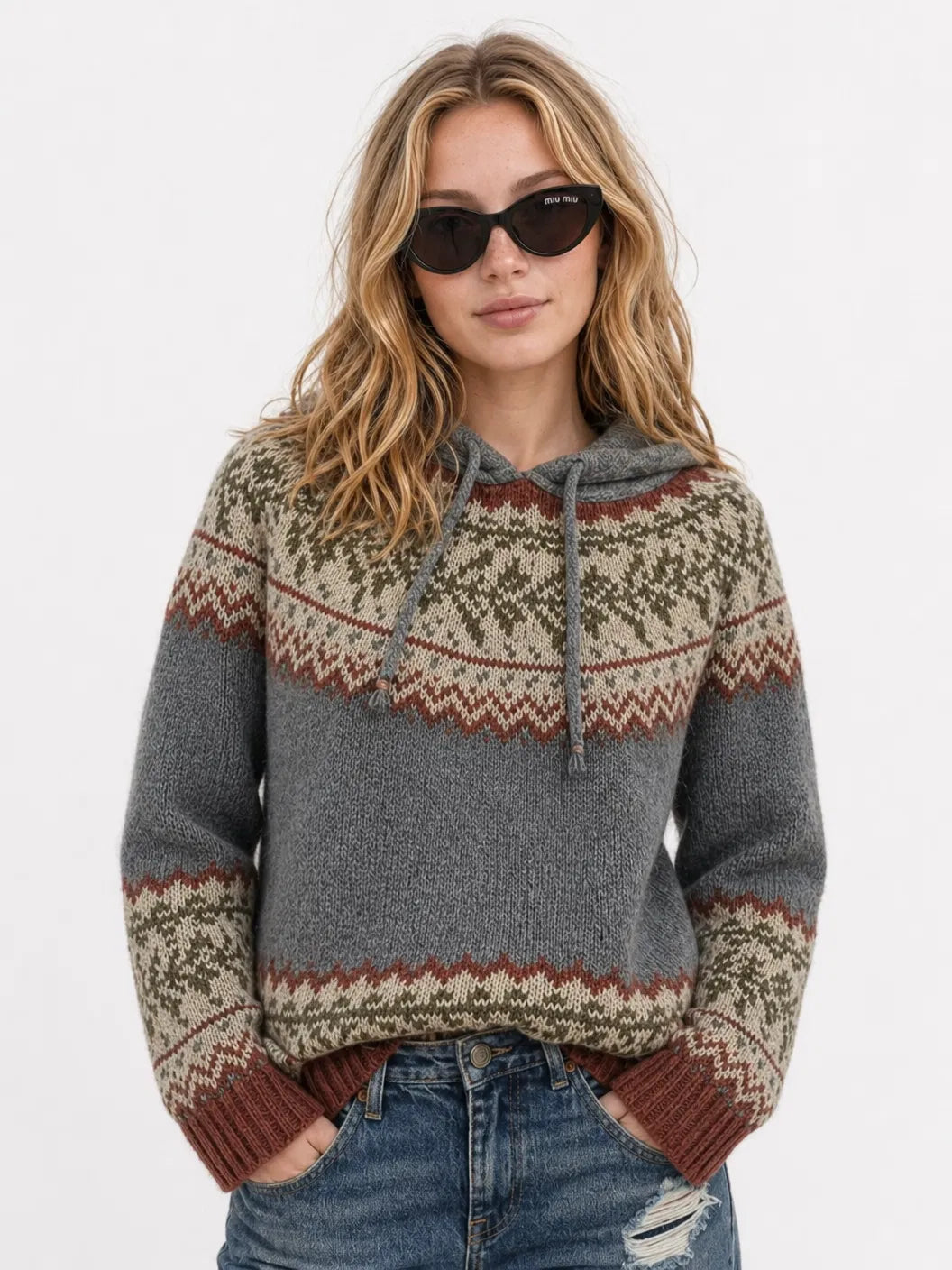 Grauer Vintage Kapuzenpullover