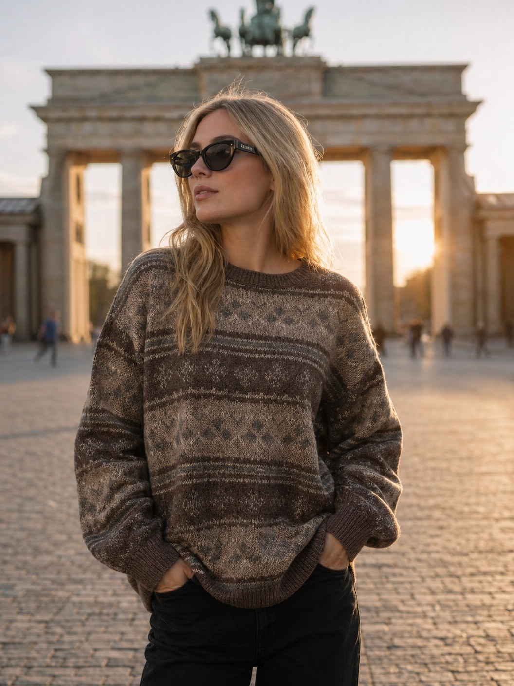 Geo-Strickpullover Braun