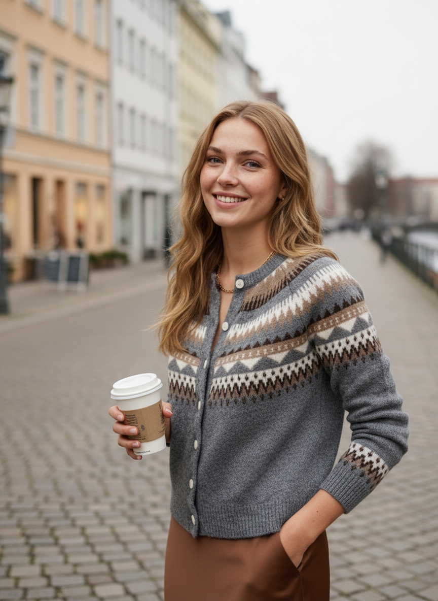 Graue Vintage-Strickjacke – Nordic Style
