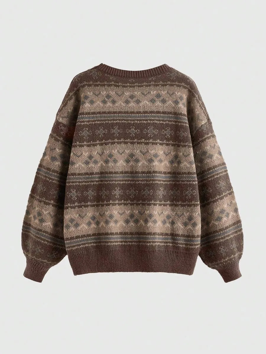 Geo-Strickpullover Braun