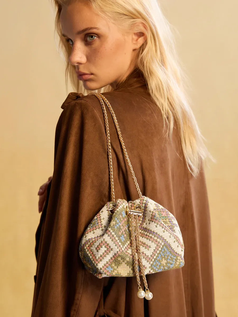 Vintage Jacquard-Beuteltasche