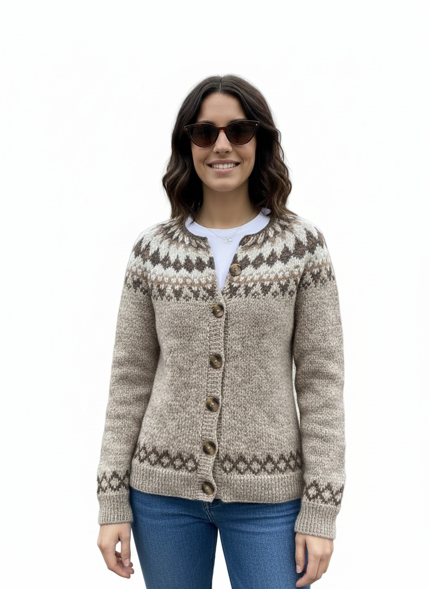 Sandfarbene Vintage-Strickjacke