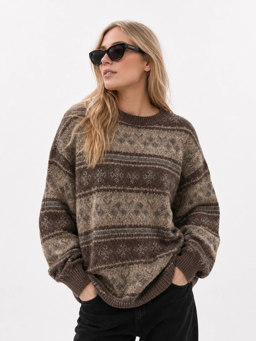 Geo-Strickpullover Braun