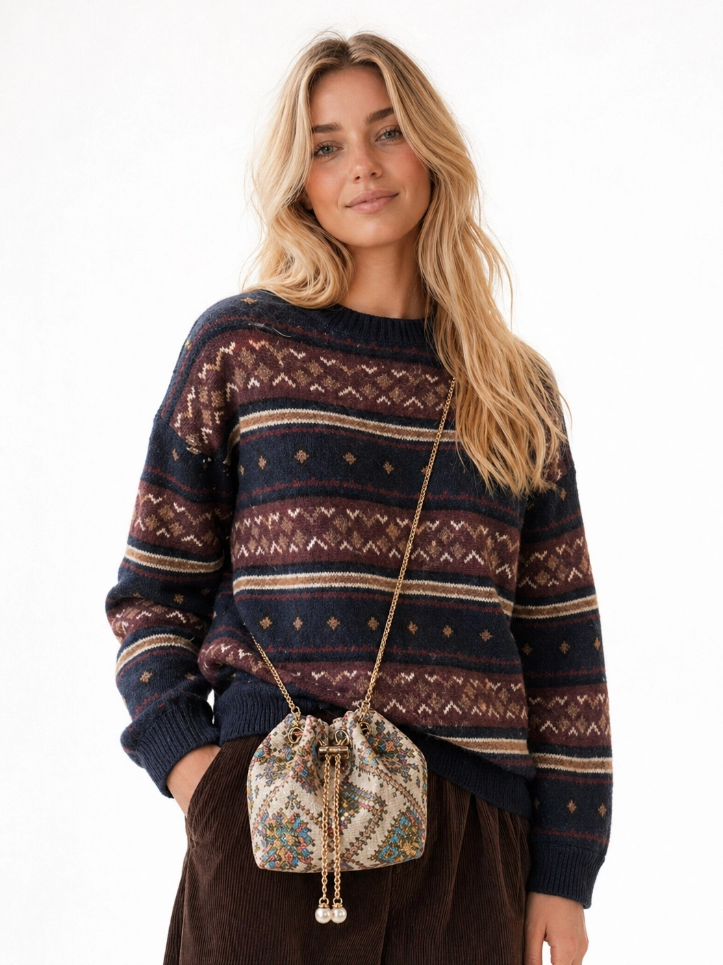 Vintage Jacquard-Beuteltasche