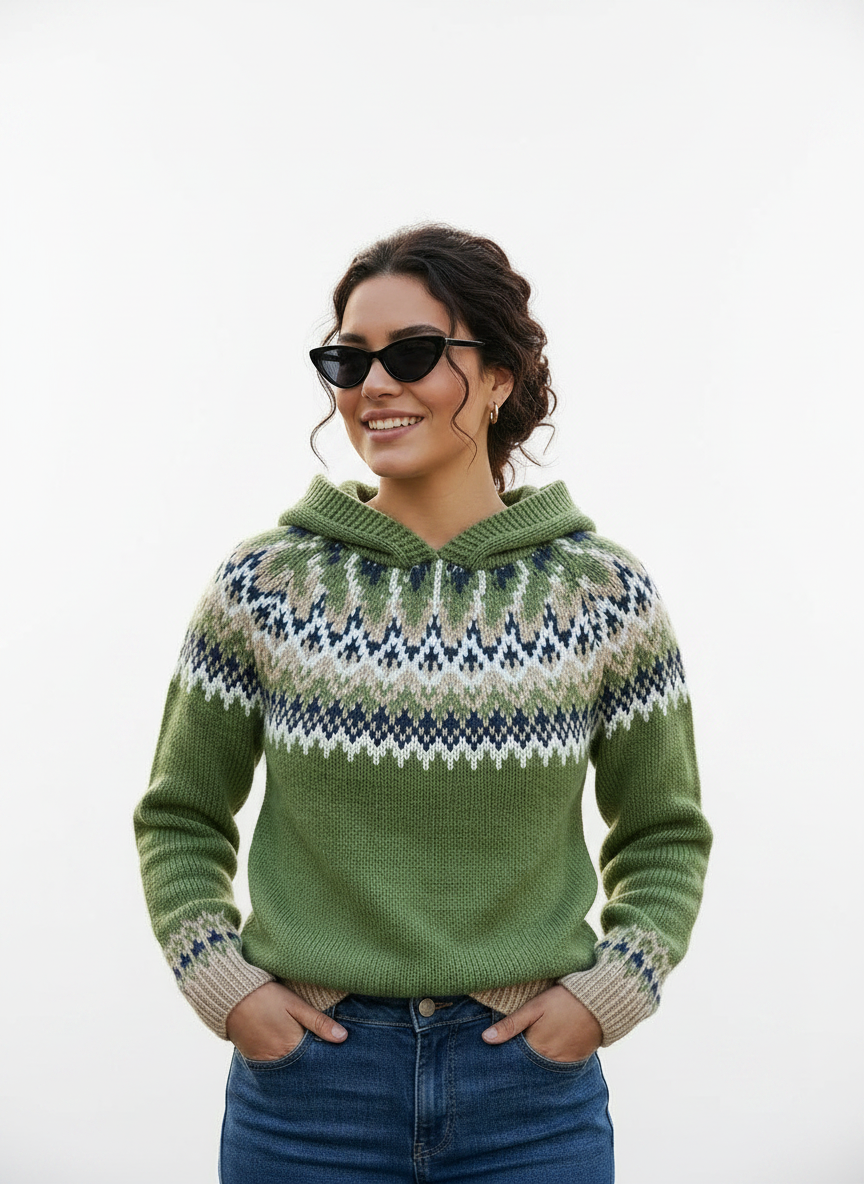 Grüner Vintage-Strickpullover