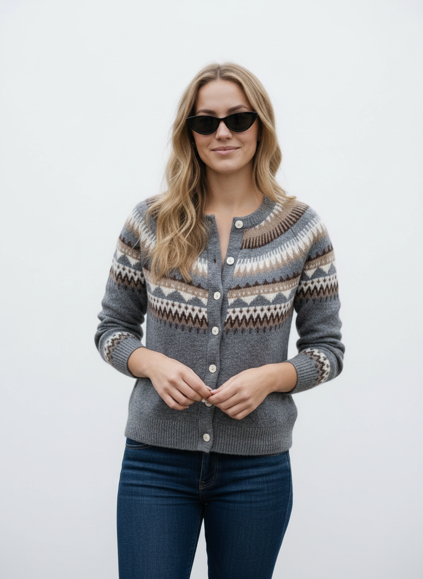 Graue Vintage-Strickjacke – Nordic Style