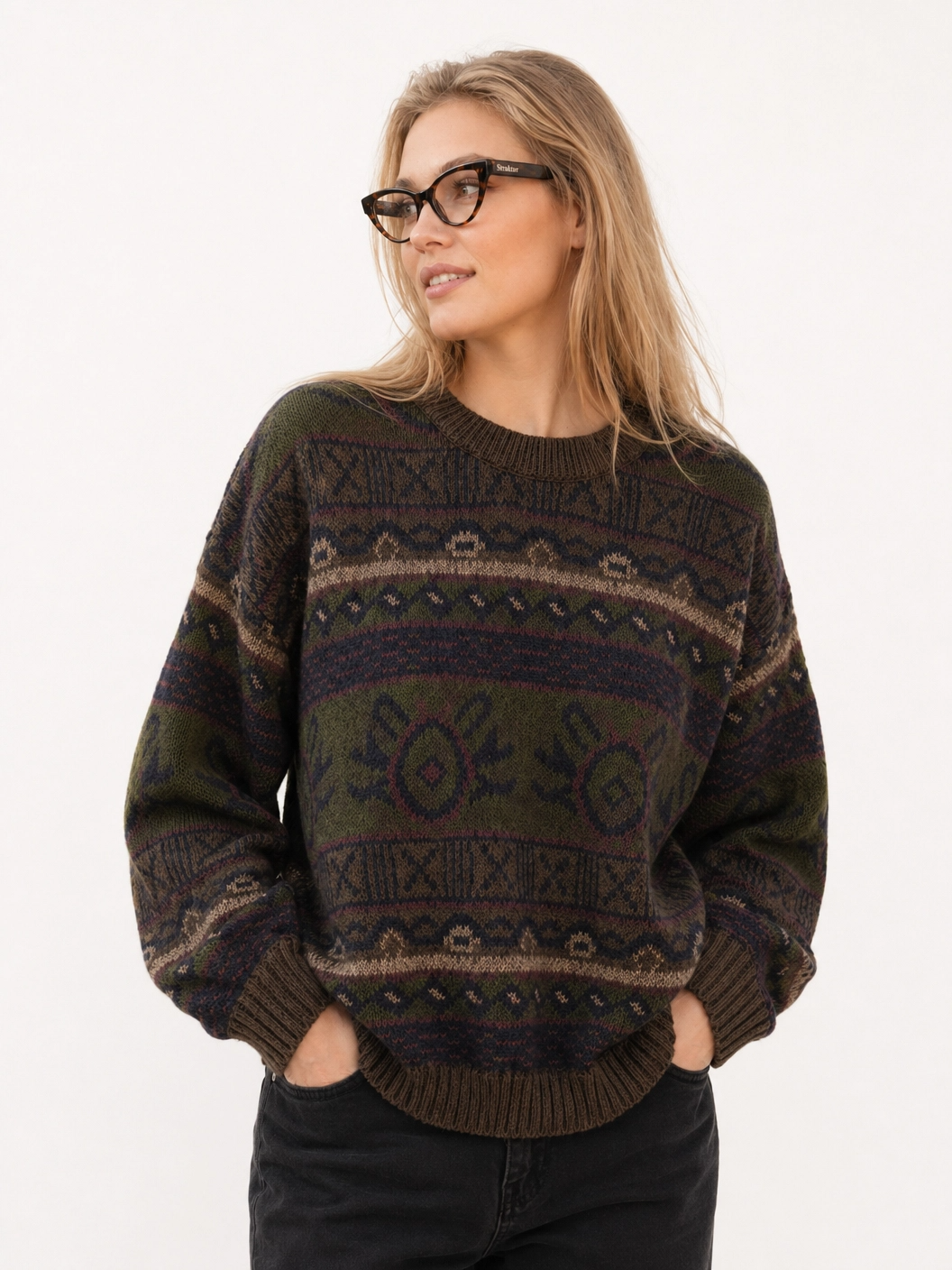 Pullover im Vintage-Look, olivgrün – Berlin Edition